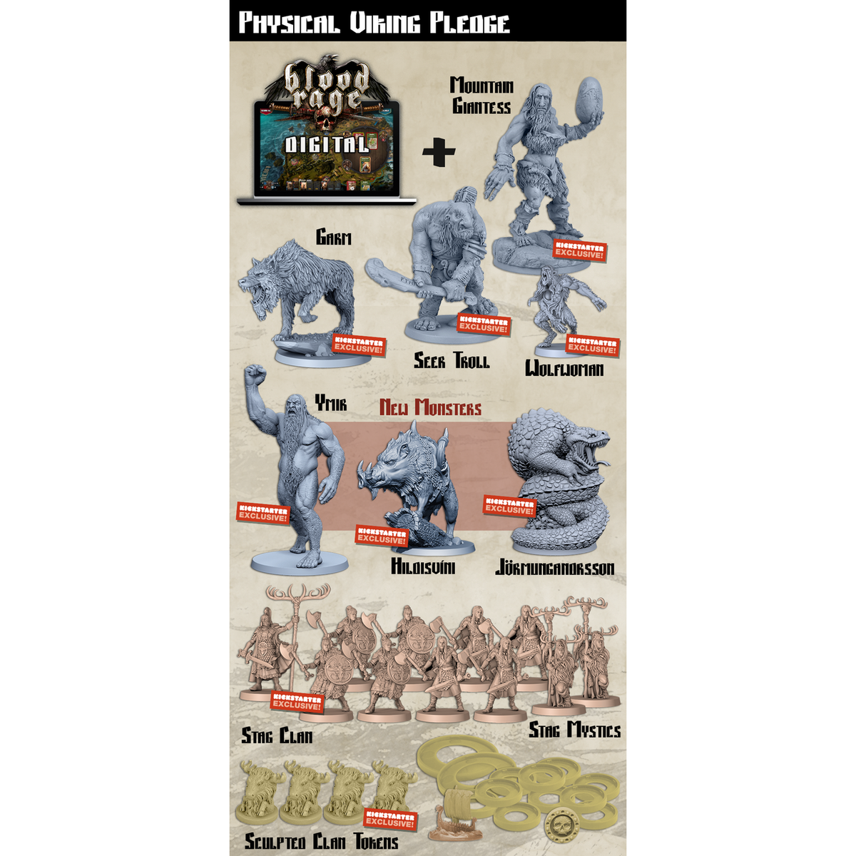 blood rage kickstarter monsters Blood Rage Digital Kickstarter Exclusive Physical Viking All-In Pledge